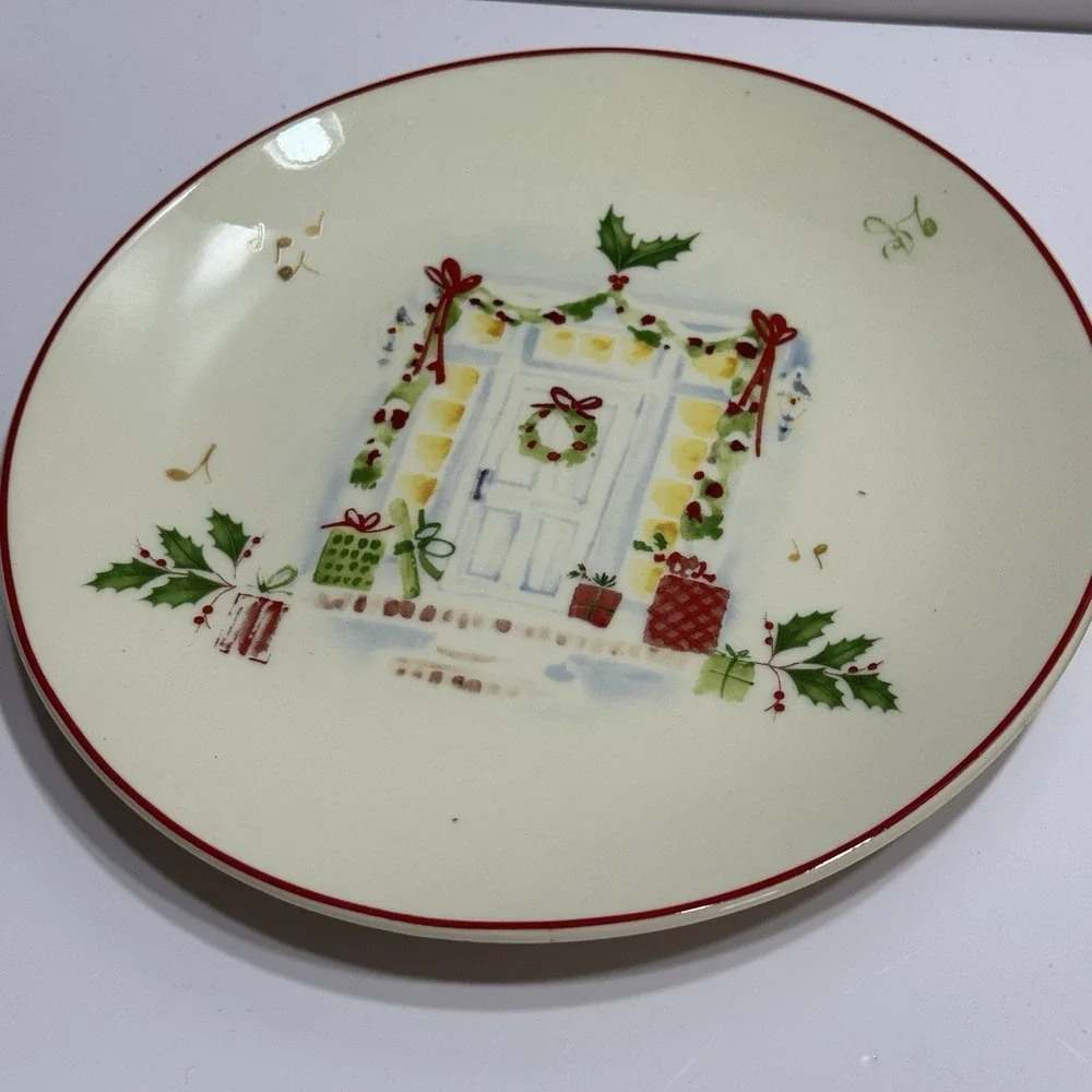 4 LENOX Christmas Dessert Plates Holiday Inspirations Illustrations Set Scenes